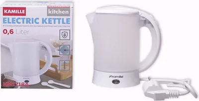 A product box and the electric kettle it contains.