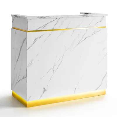 Produktbild von Empfangstheke mit 3 Schubladen & 1 Schrank, Empfangstisch mit Beleuchtung, Abschließbar, Rezeptionstheke Kassentheke R9759(Weiß-Gold)