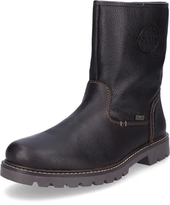 A single brown leather boot is shown against a white background.