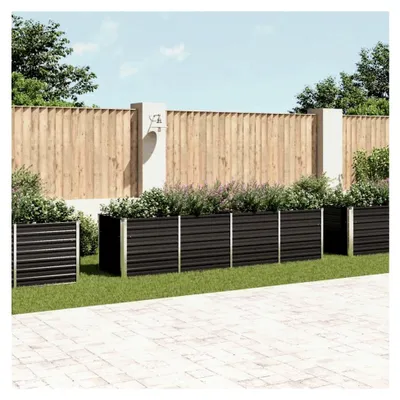 Produktbild von Hochbeet aus verzinktem Stahl für Balkon oder Garten, Pflanzkasten, Kräuterbeet, Anthrazit, 320 x 80 x 77 cm