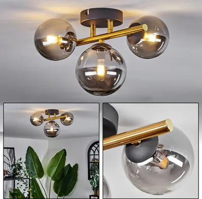 Produktbild von Isorella Deckenlampe aus Metall/Glas in Schwarz/Goldfarben/Rauchfarben