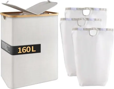 Produktbild von Famanu Wäschekorb mit 2 Fächern - Bamboe - 160 l