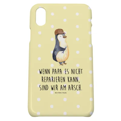 Produktbild von Mr. & Mrs. Panda Iphone 10 Handyhülle Wenn Papa es nicht reparieren kann, sind wir am Arsch - Gelb Pastell - Geschenk, Pinguin, Vatertag, X, Vater, Handy, Cover, Hülle