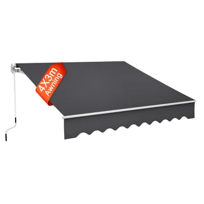 Produktbild von FIVMEN 400x300cm Gelenkarmmarkise Aluminium Markise Sonnenschutz Abdeckung Klemmarkise wasserdichte Anti-UV Sonnensegel Sichtschutz für Balkon Terrasse(Dunkelgrau)