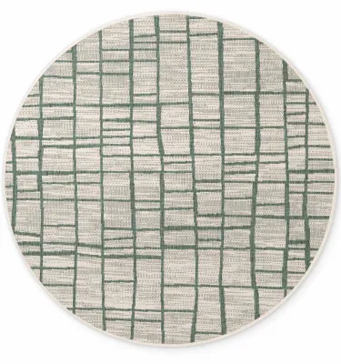 Immagine prodotto di Tappeto rotondo Crouch in tessuto piatto di Ted Baker, resistente agli agenti atmosferici, facile da pulire, verde e bianco