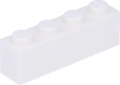 A single white LEGO brick with four studs on top, isolated on a white background.