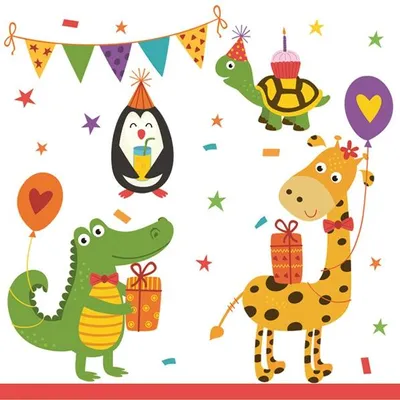 Produktbild von 20 Servietten Cute Party Animals - Lustige Tiere in Partylaune 33x33cm