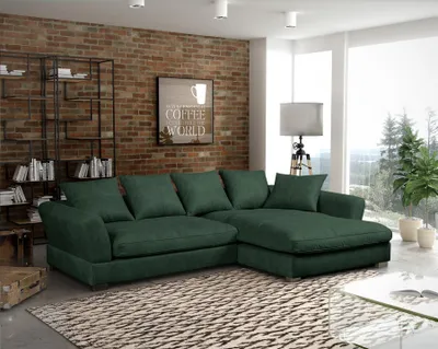 Produktbild von Ecksofa Couchgarnitur TIZIAN in Stoff Salvador Flaschengrün Ottomane Rechts