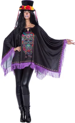 Produktbild von Dia de los Muertos Poncho mit Neon-Skull