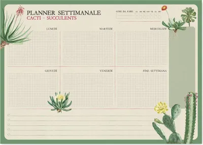 Image de Erik Editores Cactus botaniques A4 Planning hebdomadaire En italien One Size
