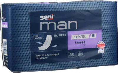 A package of incontinence pads for men.