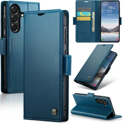 Produktbild von Lederhülle für Samsung Galaxy A37 Brieftasche Kartenfach Schutzhülle mit Standfunktion Blau