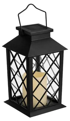Image de Verk 12387 : Lanterne décorative LED avec bougie intégrée, 28 cm, panneau solaire, couleur noire