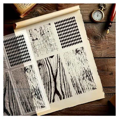 Produktbild von Transparente Stempel im Retro-Schachbrettdesign zur Kartengestaltung mit Vintage-Holzmaserung, Silikonstempel für DIY-Scrapbooking, Album, Journal und Notizbuchdekoration