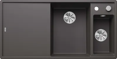 Produktbild von BLANCO AXIA III 6 S, SILGRANIT® PuraDur®, felsgrau, Becken rechts, mit Ablauffernbedienung, inkl. Holzschneidbrett