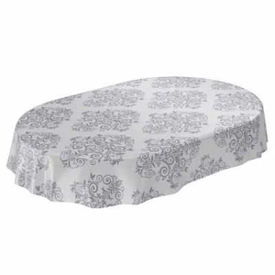 Produktbild von Tischdecke Wachstuch Ornamente Grau Robust Wasserabweisend Oval Breite 140 cm Länge 240 cm