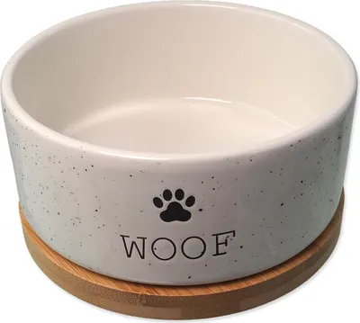 Immagine prodotto di Ciotola DOG FANTASY in Vetroceramica bianca WOOF con sottobicchiere 16 x 6,5 cm 850 ml