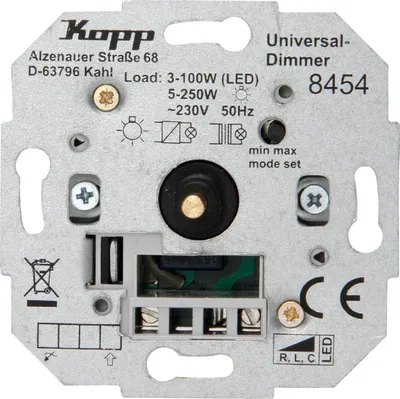 Produktbild von Kopp 8454 Universal Dreh-Aus Dimmer Sockel, für LED, Phasenan- und Phasenabschitt. LED 3-100 Watt, Glühlampen 10-250 W