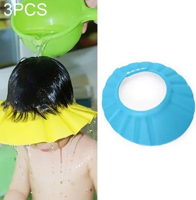 Produktbild von Kinder Duschkappe Baby Augenschutz Mütze Haare waschen Badekappe Ohrenschutz, Farbe:Blau