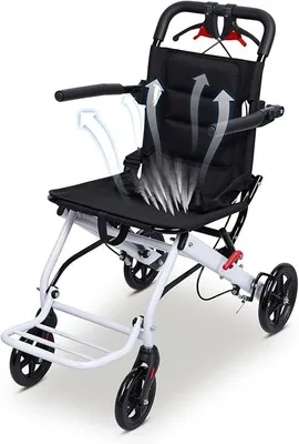 Obrázek produktu pro Ultra lehký skládací invalidní vozík s bezpečnostním pásem a ruční brzdou (pouze 8,2 kg), invalidní vozík s otočnou rukojetí o 360°, kompaktní design vhodný pro cestování, ideální pro seniory a osoby se zdravotním postižením (bílá barva)