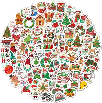 Produktbild von INF Mini Weihnachtsaufkleber 100 Stück - Wasserdichte PVC Aufkleber für DIY