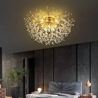 Obrázek produktu pro křišťálový lustr – Koruna s motivem květů – LED lampa – zlatá – 60 cm – moderní lampa