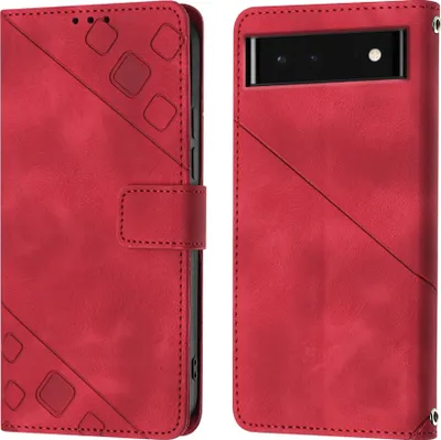 Produktbild von Hülle für Google Pixel 6 Prägung Flip Leder Brieftasche Schutzhülle mit Ständer Rot