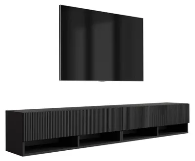 Produktbild von TV-Schrank (2 x 100 cm), geriffelte Fronten, Mattschwarz, 200 × 32 × 33,6 cm