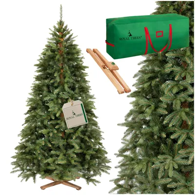 Produktbild von Royal Trees® Künstlicher Weihnachtsbaum | Premium Sibirische Fichte (220 cm) | dichter Christmas Tree mit Holzständer & Aufbewahrungstasche