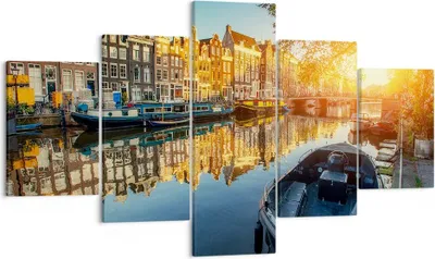 Produktbild von Bild auf Leinwand - Leinwandbild - Kanal Boot Amsterdam Wasser - 125x70cm - Wand Bild - Wanddeko - Leinwanddruck - Bilder - Kunstdruck - Wanddekoration - Leinwand bilder - Wandkunst - EA125x70-2857