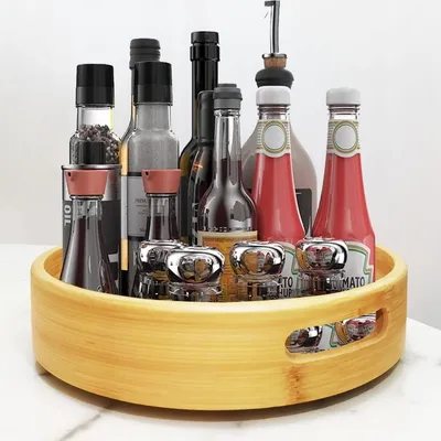 Produktbild von Küchenorganizer, um 360 Grad drehbarer Vorratsbehälter, Gewürzhalter aus natürlichem Bambus, Drehteller (25 cm)