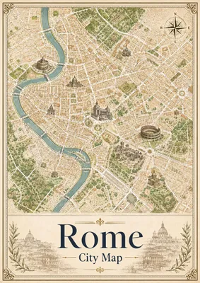 Immagine prodotto di Poster vintage con mappa della città, formato DIN A2 – Mappa di Roma, decorativa, stampata su carta Ilford opaca
