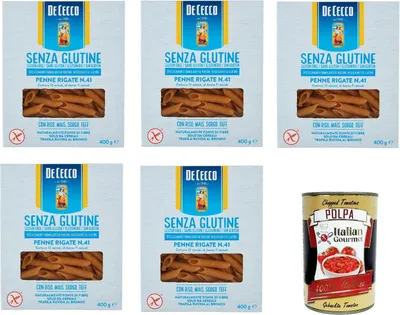 Produktbild von De Cecco Penne rigate senza Glutine No.41, Glutenfrei,100% Italienisch Pasta Nudeln gluten free 5x 400G + Italian Gourmet polpa 400g