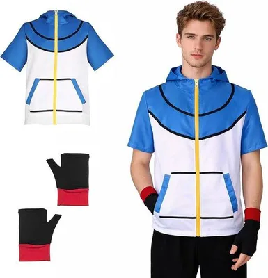 Produktbild von Anime Cosplay Hoodie mit Handschuhen, Blau und Weiß Mantel für Karneval, Halloween und Mottopartys, Uni Kostüm (XXL)
