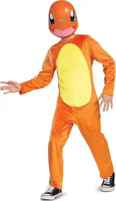 A child wearing a Charmander costume.