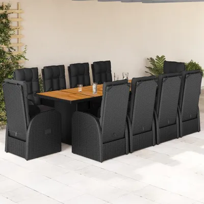 Produktbild von Möbel 11-tlg. Garten-Essgruppe mit Kissen Schwarz Poly Rattan - Gartenmöbelgarnituren 3277634