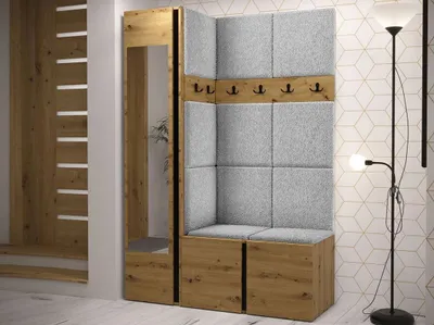 Obrázek produktu pro Stěna do předsíně s čalouněnými panely 42x42 SELAND 9 - artisan / černá / šedá