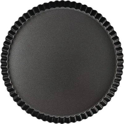Zdjęcie produktu dla Forma do tarty z podłożem drożdżowym - patelnia do quiche, okrągła forma do pieczenia - do pieczenia tart - powłoka antyprzywierająca, falista krawędź - 24 cm - czarna