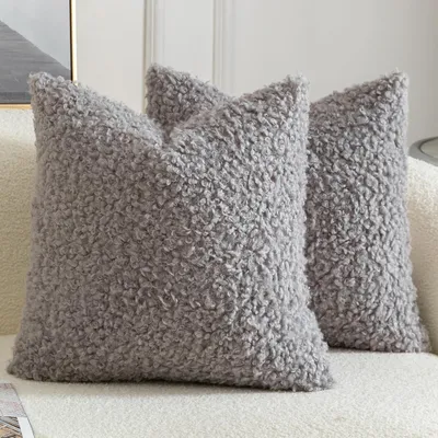 Produktbild von 2er Set Kissenbezüge Teddywolle Bouclé 50x50 cm Hellgrau
