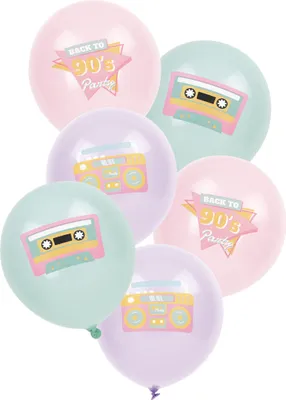 Immagine prodotto di 6 palloncini in lattice anni '90 color pastello -