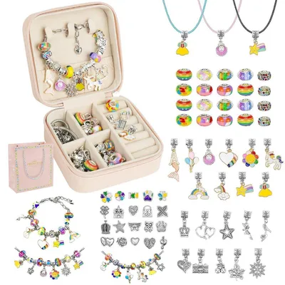 Immagine prodotto di Kit per creare braccialetti, 66 pezzi, con perline e confezione regalo | Set per creare gioielli fai-da-te per bambine dai 5 anni in su
