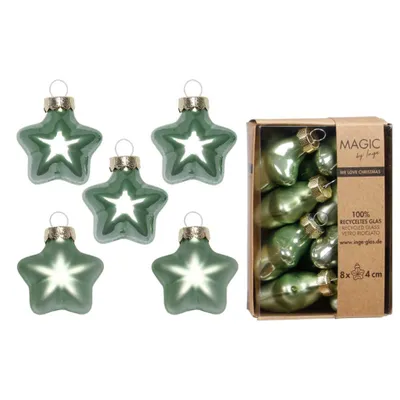 Produktbild von Inge‘s Christmas Decor 16117P047, Weihnachtlicher Sternenschmuck, Glas, Grün, 4 cm, 8 Stück(e)
