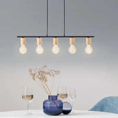 Produktbild von BRILLIANT Kerry Pendelleuchte 5flg schwarz/holz