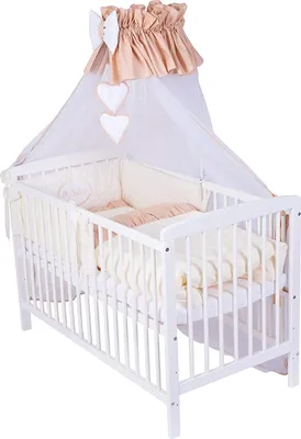 Produktbild von KMbaby Babybett Jose weiss 120x60 mit 10tlg Bettwäsche Set Matratze Gitterbett cremig braun neu