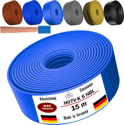 Produktbild von 15m Aderleitung H07 V-K HBL 1x6 mm² Hellblau Einzelader flexibel