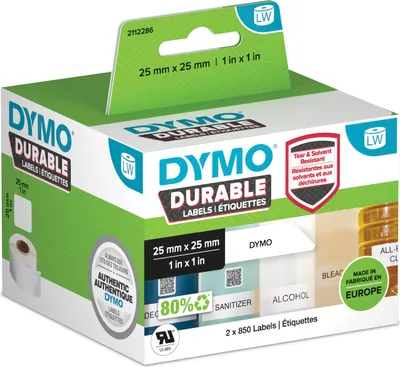 Produktbild von DYMO Original LabelWriter Hochleistungs-Etiketten | 25 mm x 25 mm | weißes Kunststoff-Etikett | Rolle mit 1.700 Etiketten | für LabelWriter-Beschriftungsgerät
