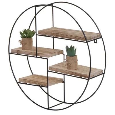 Obrázok produktu pre Nástenná polica HWC-K76, závesná polica plávajúca policová polica, 4 police z kovového masívneho dreva priemyselné 45x45x11cm ~ prírodné