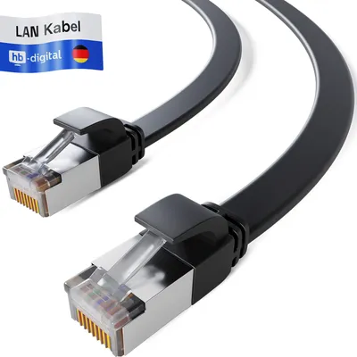 Produktbild von hb-digital LAN Kabel 0.25m Cat7 Patchkabel cat 7 Flachkabel RJ45 Kupfer bis zu 10 Gbit/s U/FTP PVC schwarz