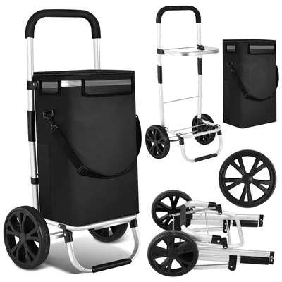 Image de Clanmacy Chariot de courses Chariot de courses pliable avec sac à provisions robuste Aide aux courses 2en1 40L jusqu'à 40 kg