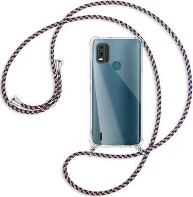 Produktbild von Handykette Backcover-Schutzhülle mit Band (Metall silberfarben) für Nokia C21 Plus (6.52'') - blau+beige